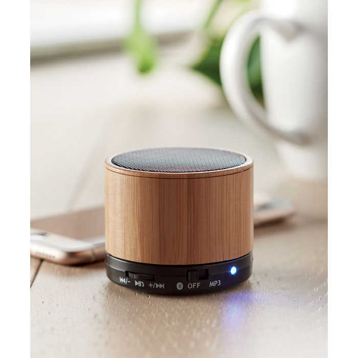 Audio gadget with logo Bluetooth speaker Round Bamboo - Image 9