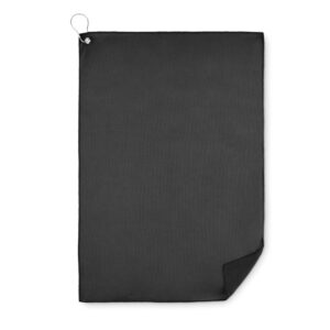 TOWGO golf towel with logo in RPET Golf towel with logo in RPET polyester with iron hook hanger. Dimensions: 40x60cm. We use different printing techniques to add your logo. Depending on the surface we can use embroidery, engraving, 360° imprint or screenprint.
