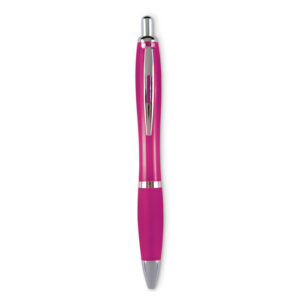 Pen with logo RIOCOLOUR Pen with logo with push button in ABS with soft grip. Comes with blue ink. Available color: Fuchsia, Black, White, Turquoise, Transparent Blue, Transparent Green, Transparent Red, Transparent Orange, Transparent Violet Dimensions: Ø1,3X14 CM Height: 14 cm Diameter: 1.3 cm Volume: 0.033 cdm3 Gross Weight: 0.013 kg Net Weight: 0.011 kg Depending on the surface we can use embroidery, engraving, 360° imprint or screen print.