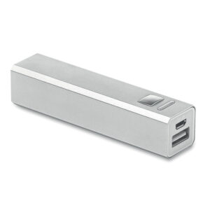 Powerbank with logo POWERALU Powerbank with logo with 2200 mAh in aluminium case. Capacity for smartphone use, out put current DC5V/1A. Includes indicating light and USB cable with micro USB plug. Available colors: Matt Silver, Black Dimensions: 9.5X2.1X2.1CM Volume: 0.193 cdm3 Gross Weight: 0.095 kg Net Weight: 0.083 kg Depending on the surface we can use embroidery, engraving, 360° imprint or screen print.
