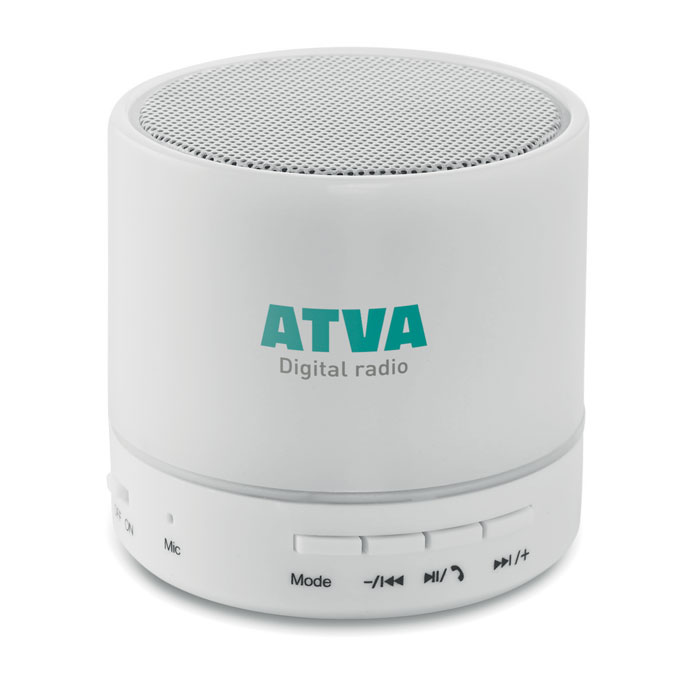 Audio gadget with logo Bluetooth speaker ROUND WHITE