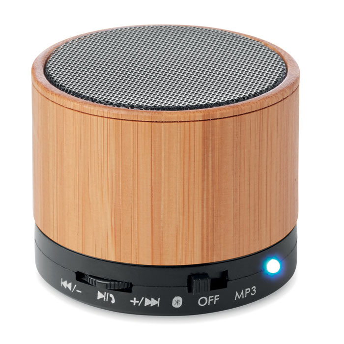 Audio gadget with logo Bluetooth speaker Round Bamboo - Image 5