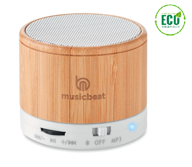 Audio gadget with logo Bluetooth speaker Round Bamboo