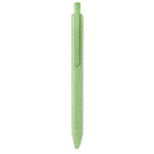 Pen with logo PECAS Pen with logo with push button in wheat straw 50% and ABS 50% material (blue ink). Available colors: Green, Black, Blue, Red, Orange, Beige Depending on the surface we can use embroidery, engraving, 360° imprint or screen print.