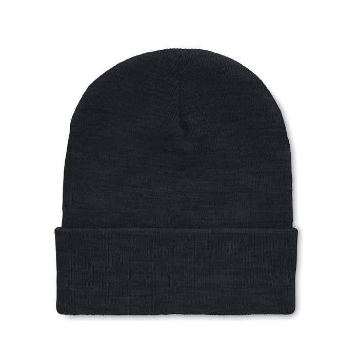 Gadget with logo Beanie POLO RPET Gadget with logo Unisex knitted beanie in soft stretchable RPET polyester with rolled up cuff. Available colors: White/Grey, Black, Blue, White/Black Dimensions: Ø20X21CM Height: 21 cm Diameter: 20 cm Volume: 0.533 cdm3 Gross Weight: 0.082 kg Net Weight: 0.075 kg Depending on the surface we can use embroidery, engraving, 360° imprint or screen print.