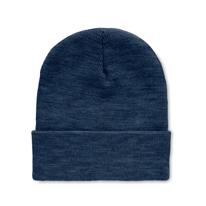 Gadget with logo Beanie POLO RPET Gadget with logo Unisex knitted beanie in soft stretchable RPET polyester with rolled up cuff. Available colors: White/Grey, Black, Blue, White/Black Dimensions: Ø20X21CM Height: 21 cm Diameter: 20 cm Volume: 0.533 cdm3 Gross Weight: 0.082 kg Net Weight: 0.075 kg Depending on the surface we can use embroidery, engraving, 360° imprint or screen print.