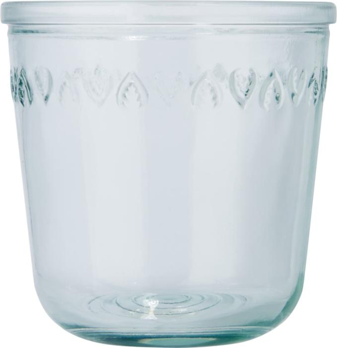 Gadget with logo Glass bottle Vient Gadget with logo, Glass bottle 2-piece recycled glass set featuring one 1000 ml carafe with aluminium lid. Made from 1 glass bottle. 220 ml cup. Recycled glass is manufactured using less energy, raw material, and additives, than what is required for making traditional glass. Available color: Transparent Height: 26 cm, Diameter: 10 cm Weight: 530gr Depending on the surface we can use embroidery, engraving, 360° imprint or screen print.