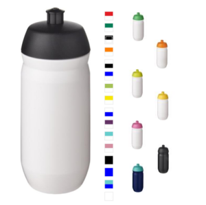 Water bottle with logo Hydro Flex Sports water bottle with logo volume capacity 500ml. Single-walled with a screw-fix pull-up lid. Made from flexible MDPE plastic, this squeeze bottle is perfect for sporting environments. We use different printing techniques to add your logo. Depending on the surface we can use embroidery, engraving, 360° imprint or screenprint.