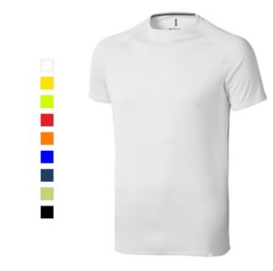 T-shirt with logo Niagara men T-shirt with logo and crew neck. Raglan sleeves. Self fabric collar. Narrow flat lock stitching details. Reflective details. Satin neck tape. Double needle stitching detail. Heat transfer main label for tag less comfort. Sports shirt with logo Niagara men Sports shirt with logo and crew neck. Raglan sleeves. Self fabric collar. Narrow flat lock stitching details. Reflective details. Satin neck tape. Double needle stitching detail. Heat transfer main label for tag less comfort. Mesh with cool fit finish of 100% Polyester, 145 g/m2. Depending on the surface we can use embroidery, engraving, 360° imprint or screen print.