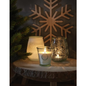 Gadget tealight holder in recycled glass Faro Recycled glass tealight holder with snowflake effect. Made from 1 glass bottle. Recycled glass is manufactured using less energy, raw material, and additives, than what is required for making traditional glass. Tealight not included. Recycled glass. Magnus Business Gifts is your partner for merchandising, gadgets or unique business gifts since 1967. Certified with Ecovadis gold!