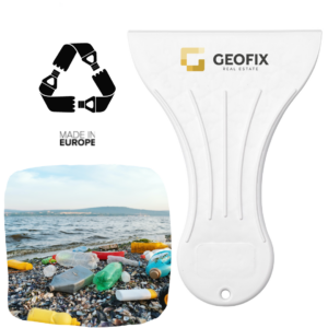 Gadget with logo Ice scraper Gadget with logo Social Plastic ice scraper made from recycled Ocean Bound Plastic from Plastic Bank. Old bottles and other stray plastic products were used for the material. A perfect, sustainable and socially responsible giveaway. The brand is known as Social Plastic®. Optional: Each item supplied in a Kraft cardboard box and/or with a Kraft tag. Depending on the surface we can use embroidery, engraving, 360° imprint or screen print.