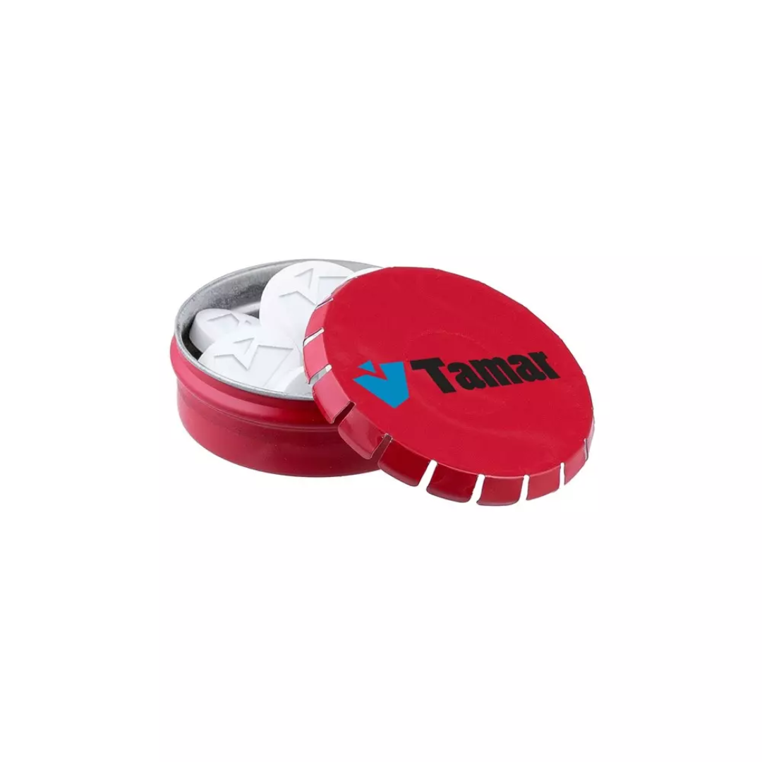 Mints with logo in Tin box Need a unique peppermint with logo? Then order our classic mini clic clac tin filled with fresh Dutch peppermint, individually sealed and provided with an ingredient sticker. Tin with approx. 23 grams. Available in various colours. Available color: Red, Blue, Gray, Silver, White, Black Magnus Business Gifts is your partner for merchandising, gadgets or unique business gifts since 1967. Certified with Ecovadis gold!