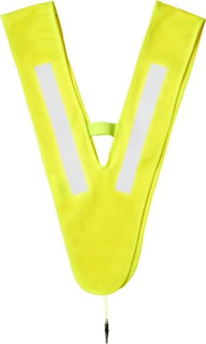 Nikolai V-Shaped Safety Vest with logo Nikolai V-Shaped Safety Vest with logo, unisex and easy to wear for both pedestrians and cyclists. Hook-and-loop closure on the shoulder for extra security. Available Colors: Neon Yellow Easy to put on, and the strong fastening clip ensures the vest is firmly attached to the clothing. The elastic band at the front and back makes it stretchy and easy to wear over thick coats. Tested and certified to EN13356:2001 Type 2 regulations. Follows the PPE guidelines on the application of Regulation (EU) 2016/425 Personal Protective Equipment Category II. Polyester.