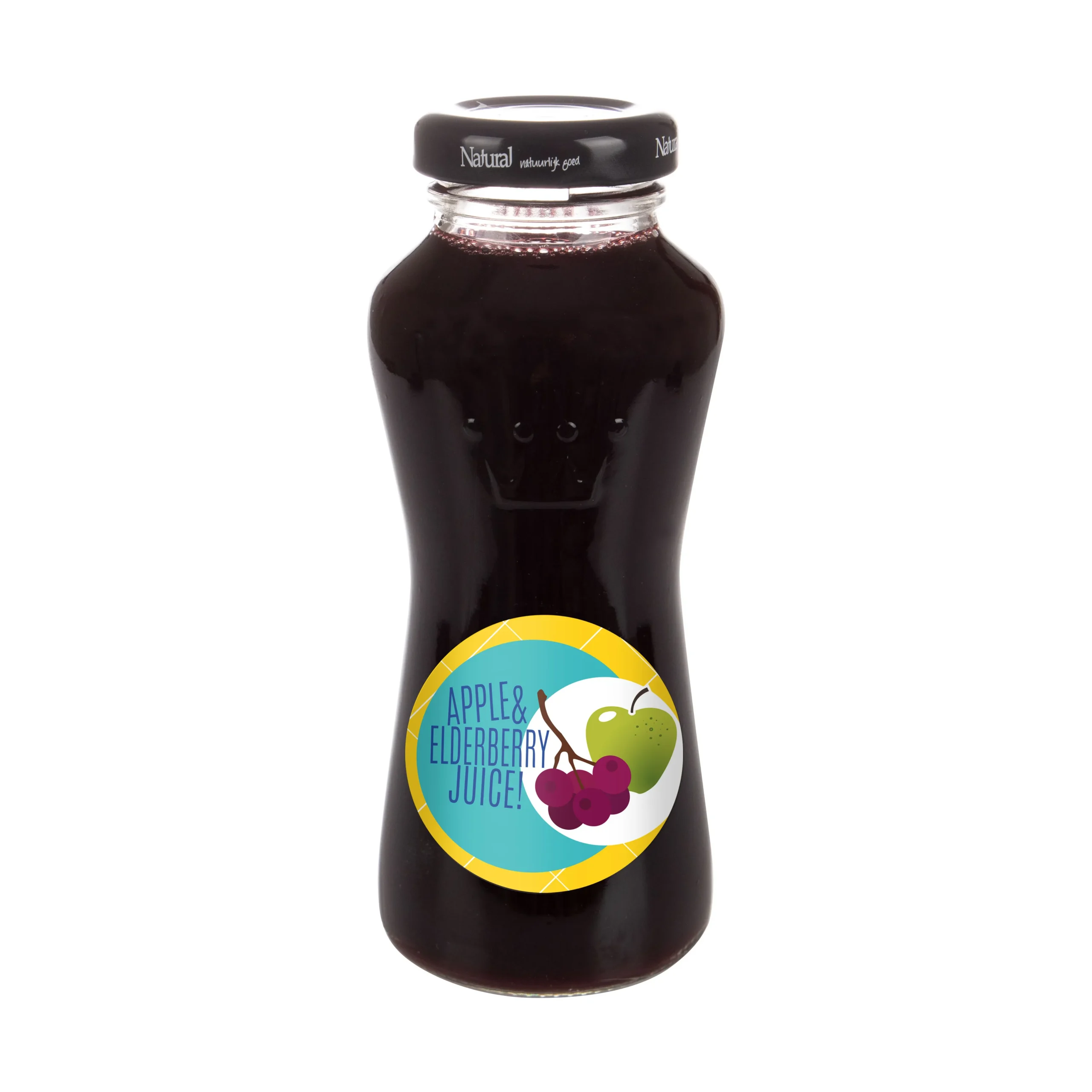 Gadget with logo apple elderberry Gadget with logo 200ml apple and elderberry juice in a transparant glass bottle. If you're looking for a unique and flavorful drink to serve at your business or event, why not consider a custom apple and elderberry juice drink. With the option to personalize the drink with your logo or branding, you can create a memorable experience for your guests or customers. You could create custom labels or stickers with your logo or event branding to affix to the bottles or cups. Alternatively, you could have your logo printed directly onto the bottles or cups themselves for a more professional look. Depending on the surface we can use embroidery, engraving, 360° imprint or screen print.