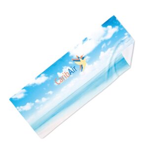 Gadget with logo Sports towel MPCT11 Gadget with logo Sports towel full colour design on 1 side included. 100% RPET (140gsm) cooling towel. Simply wet with water and wave to activate. Size: 80x30cm or 100x30cm.  Depending on the surface we can use embroidery, engraving, 360° imprint or screen print.