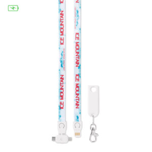 Lanyard with logo Charging cable MC1005 3 in 1 Charging cable lanyard with logo and USB-A to Micro-B (2-pin) and Type-C. Only for charging, not for data-transfer. A full colour sublimation design on both sides is included. Material: polyester + plastic. Individually poly bagged. Available in 3 different lengths: 12cm, 20cm, 90cm We use different printing techniques to add your logo. Depending on the surface we can use embroidery, engraving, 360° imprint or screenprint.