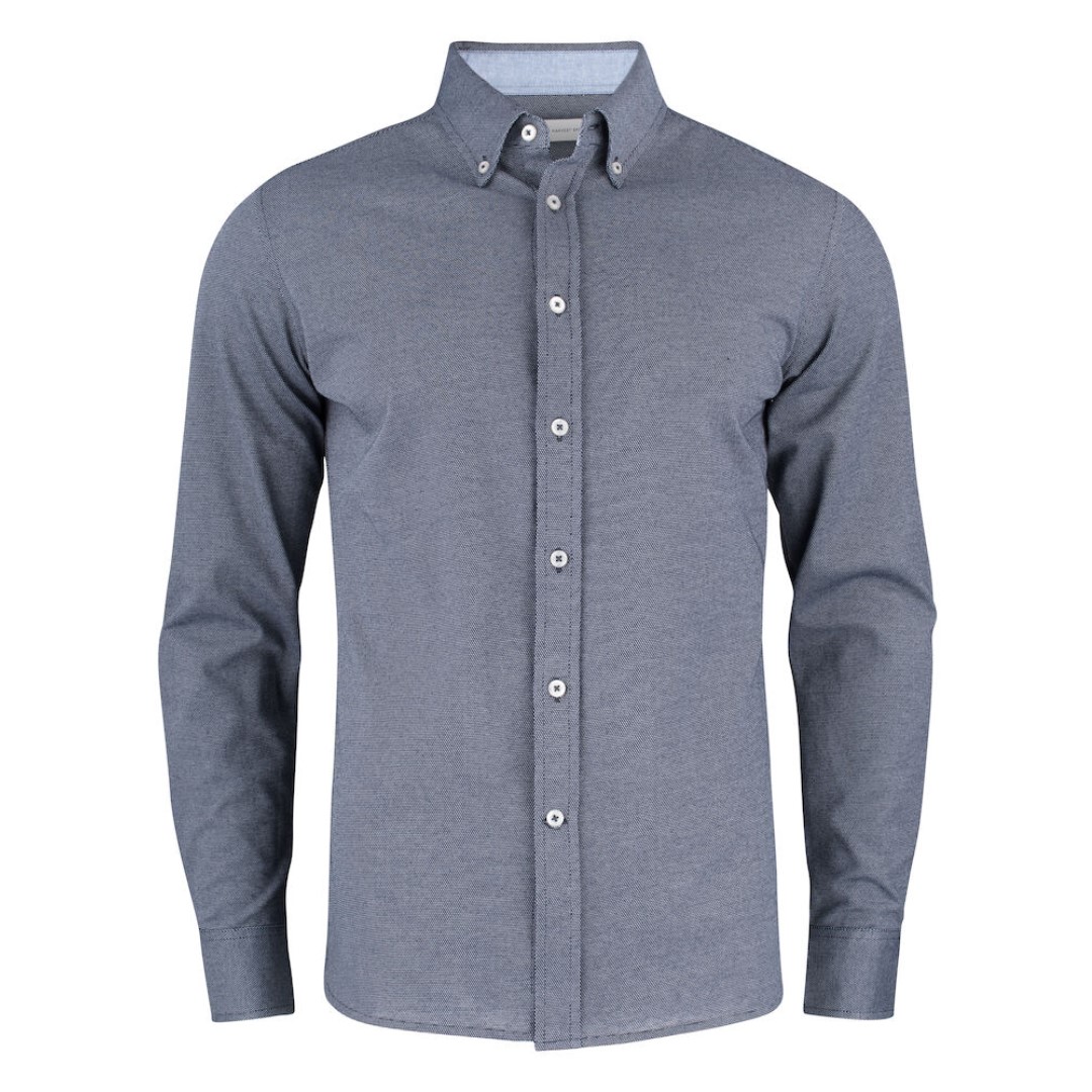 Shirt with logo in jersey material with an oxford look. Woven details on the inside of the collar and side slits. The men's version has a button down collar. Buttons in mother-of-pearl color. Adjustable cuffs. Magnus Business Gifts is your partner for merchandising, gadgets or unique business gifts since 1967. Certified with Ecovadis gold!