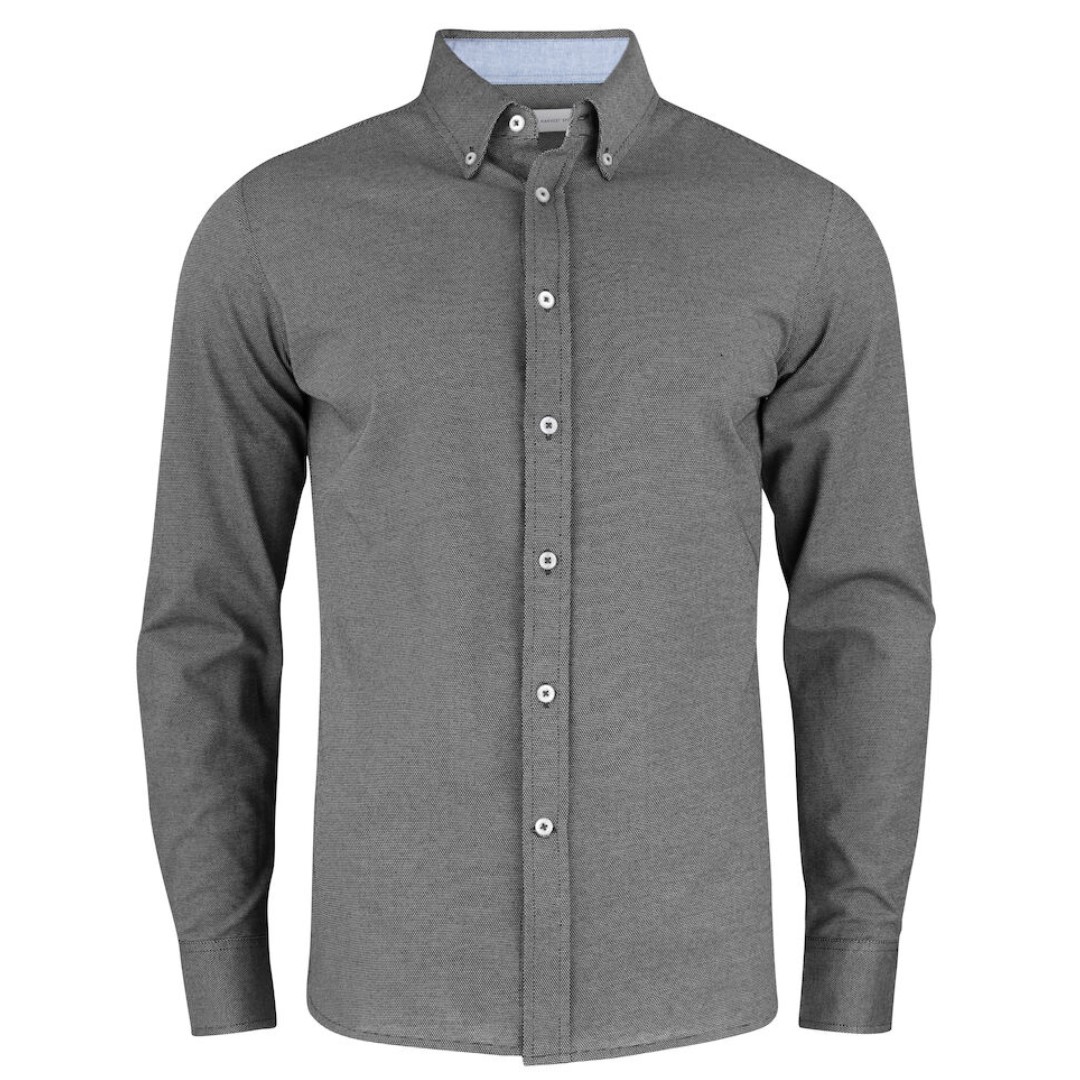 Shirt with logo in jersey material with an oxford look. Woven details on the inside of the collar and side slits. The men's version has a button down collar. Buttons in mother-of-pearl color. Adjustable cuffs. Magnus Business Gifts is your partner for merchandising, gadgets or unique business gifts since 1967. Certified with Ecovadis gold!