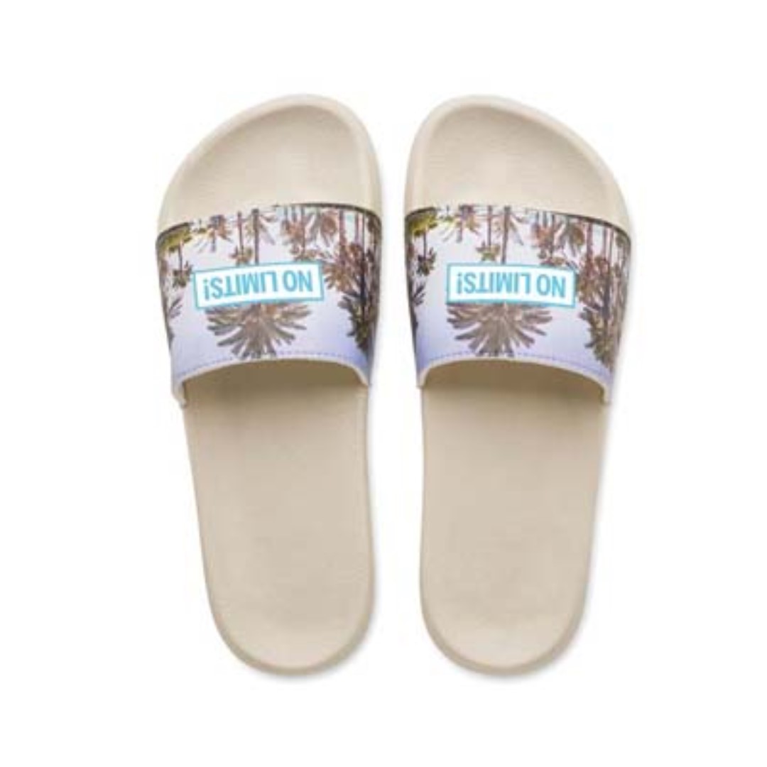Unisex slippers with logo Unisex slippers with logo in your design for the shower, beach or for daily use at home. The anti-slip EVA slipper can be printed on the PU strap with your 1 colour silkscreen logo or digitally all-over. If you are looking for a truly eye-catching result: combine a digitally printed strap with debossed outlines. Packaging: each pair is wrapped in tissue paper. Sizes 36-45.