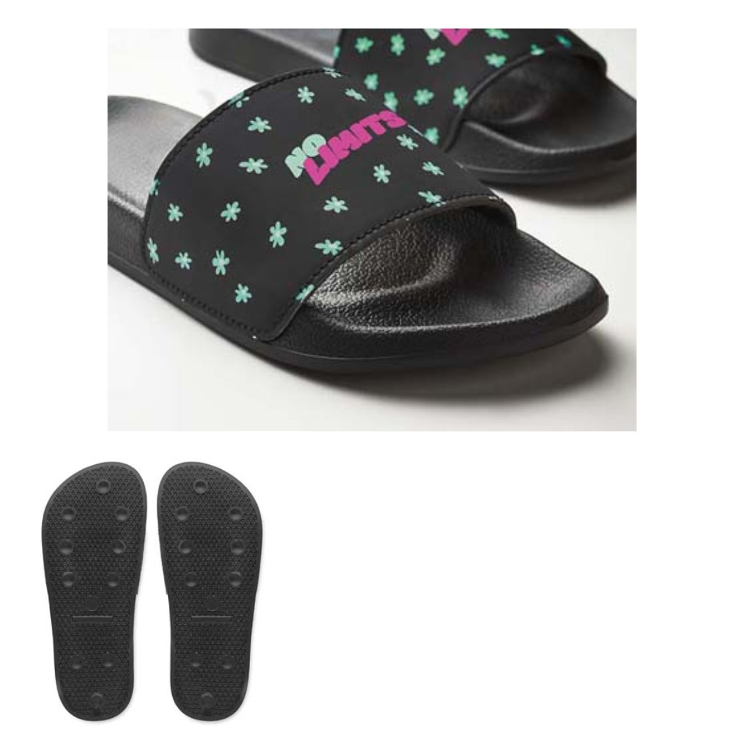 Unisex slippers with logo Unisex slippers with logo in your design for the shower, beach or for daily use at home. The anti-slip EVA slipper can be printed on the PU strap with your 1 colour silkscreen logo or digitally all-over. If you are looking for a truly eye-catching result: combine a digitally printed strap with debossed outlines. Packaging: each pair is wrapped in tissue paper. Sizes 36-45.