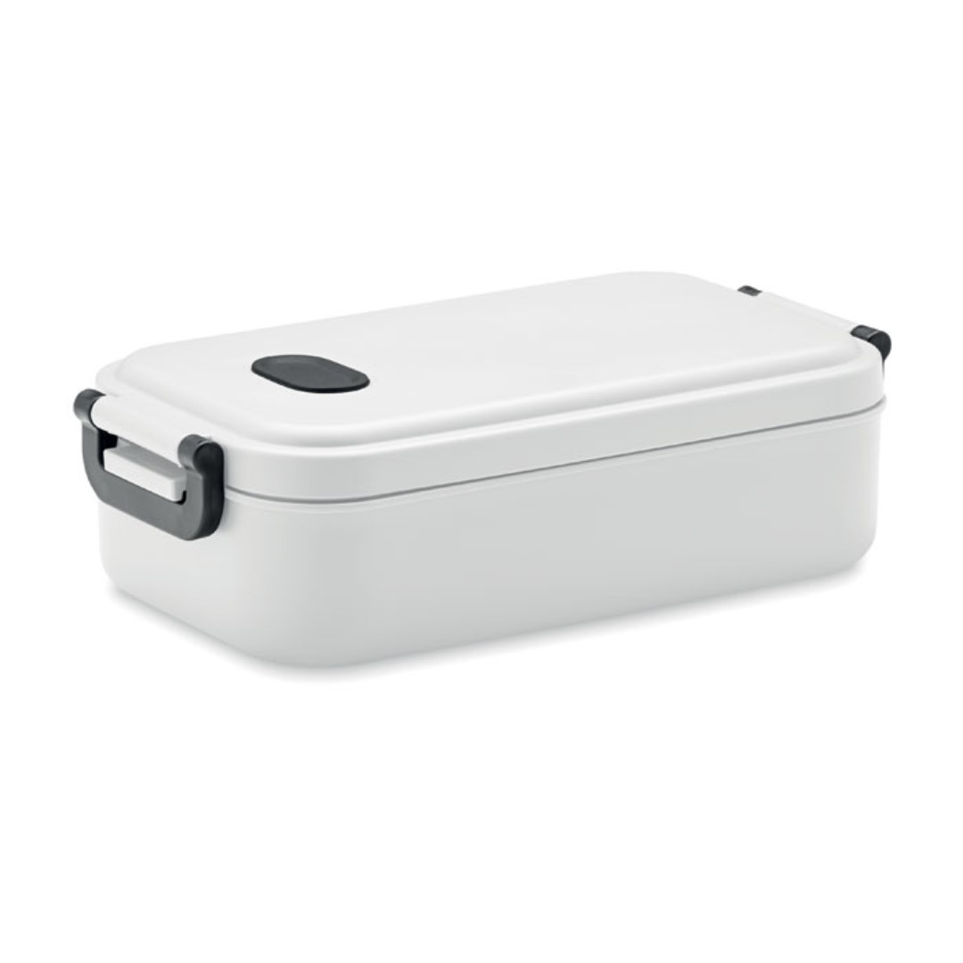 Gadget with logo lunch box Indus Gadget with logo recycled PP lunch box with airtight lid, silicone valve and two side buckles. Capacity: 800 ml. Dishwasher safe. Available colors: 2x Bleu, white, grey and black. Magnus Business Gifts is your partner for merchandising, gadgets or unique business gifts since 1967. Certified with Ecovadis gold!