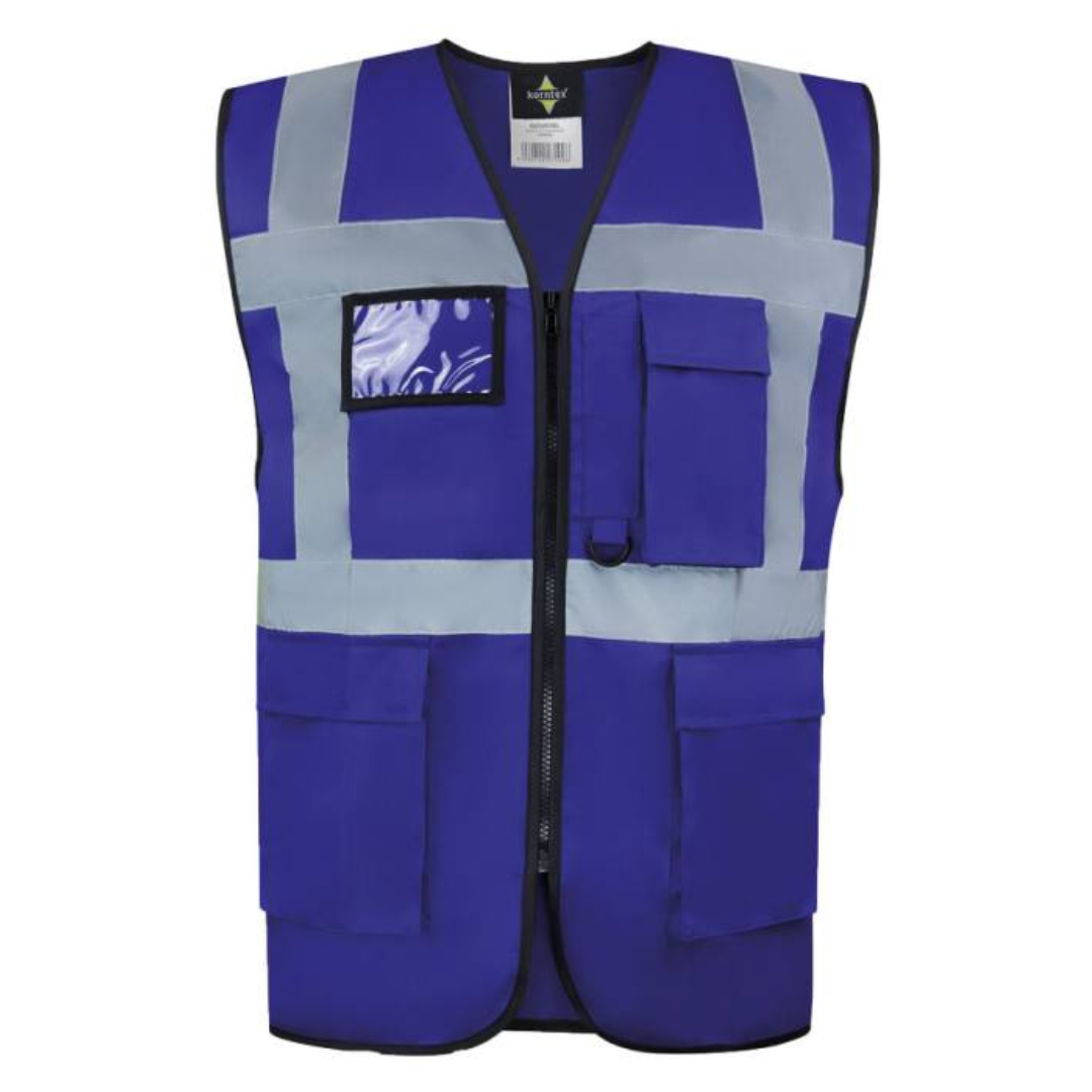 Safety vest with Logo Hamburg - Multi functional: ID-pocket, larger smartphone pocket, key ring - Two pockets with hook and loop closure, continuous zipper closure in the front - The colours and colour combinations in yellow and orange are certified according to EN ISO 20471:2013 - All „other“ colours are certified according to EN 17353 - Neon green and neon pink according to type AB3, all non-fluorescent colours according to type B3 - Four 5 cm wide reflective stripes (one across chest, one around body, two over the shoulders) - Continuous zipper closure in the front Available color: Sky Blue, Blue, Royal Blue, Neon Green, Green, Neon Pink, Red, Black Magnus Business Gifts is your partner for merchandising, gadgets or unique business gifts since 1967. Certified with Ecovadis gold!