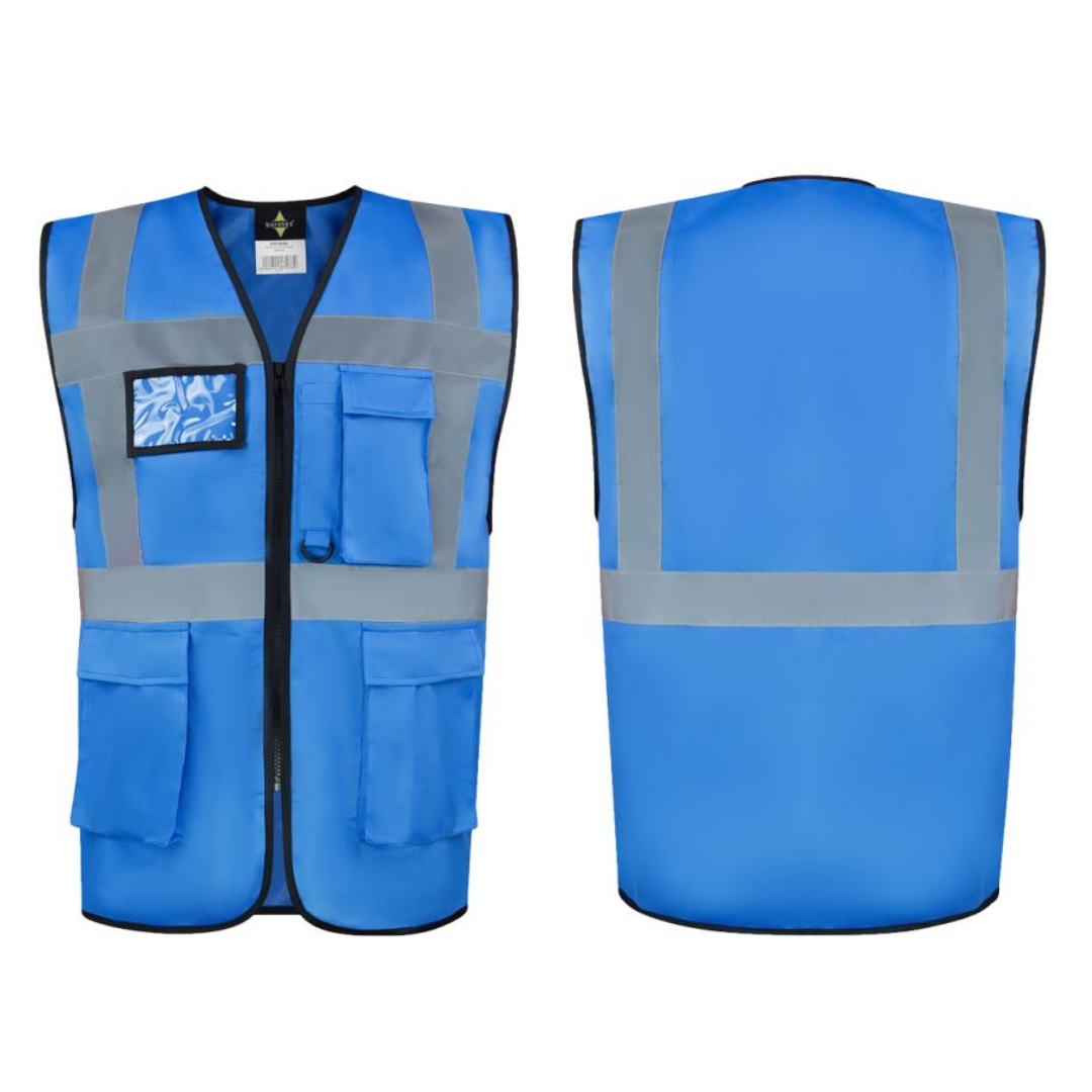 Safety vest with logo Hamburg - Multi functional: ID-pocket, larger smartphone pocket, key ring - Two pockets with hook and loop closure, continuous zipper closure in the front - The colours and colour combinations in yellow and orange are certified according to EN ISO 20471:2013 - All „other“ colours are certified according to EN 17353 - Neon green and neon pink according to type AB3, all non-fluorescent colours according to type B3 - Four 5 cm wide reflective stripes (one across chest, one around body, two over the shoulders) - Continuous zipper closure in the front Available color: Sky Blue, Blue, Royal Blue, Neon Green, Green, Neon Pink, Red, Black Magnus Business Gifts is your partner for merchandising, gadgets or unique business gifts since 1967. Certified with Ecovadis gold!