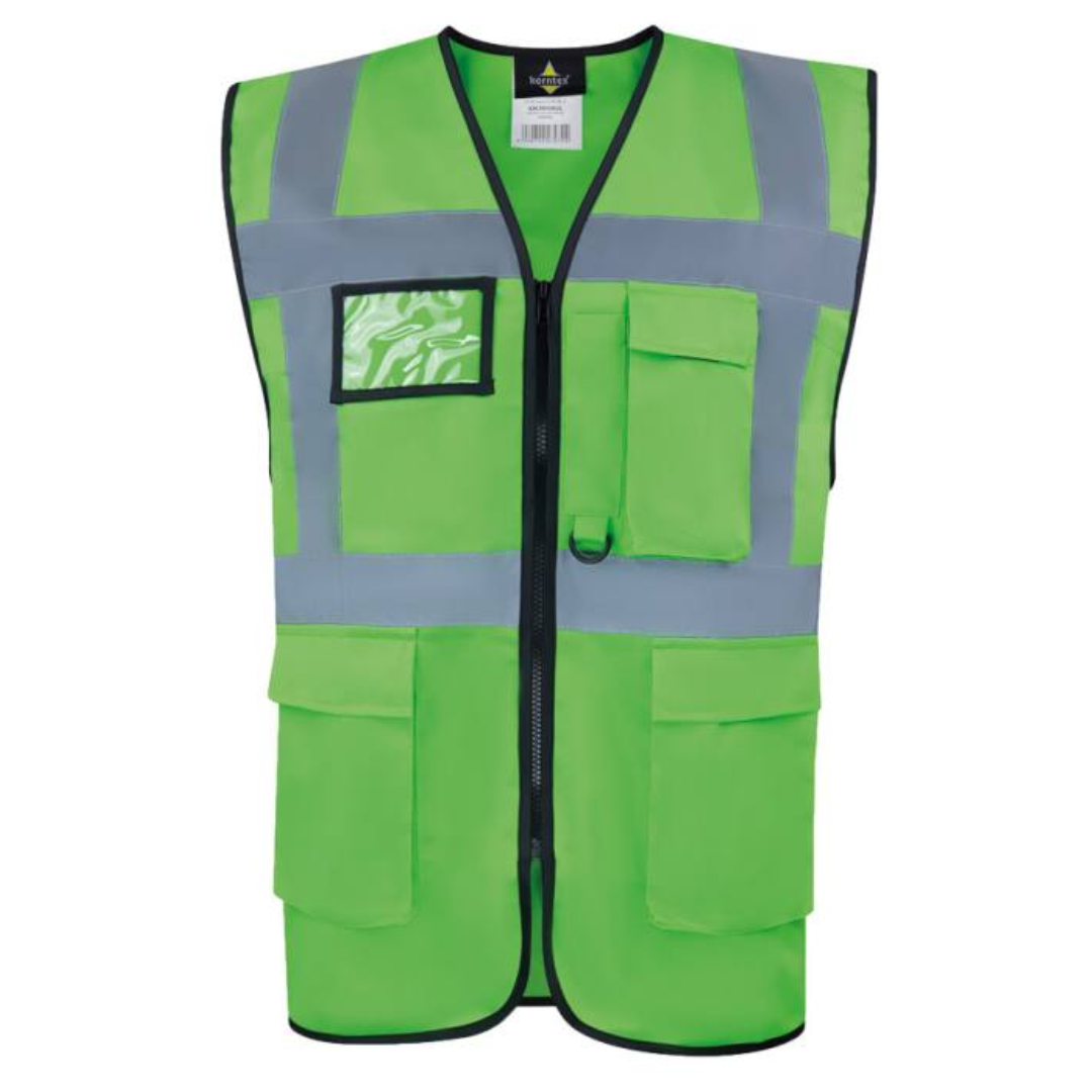 Safety vest with Logo Hamburg - Multi functional: ID-pocket, larger smartphone pocket, key ring - Two pockets with hook and loop closure, continuous zipper closure in the front - The colours and colour combinations in yellow and orange are certified according to EN ISO 20471:2013 - All „other“ colours are certified according to EN 17353 - Neon green and neon pink according to type AB3, all non-fluorescent colours according to type B3 - Four 5 cm wide reflective stripes (one across chest, one around body, two over the shoulders) - Continuous zipper closure in the front Available color: Sky Blue, Blue, Royal Blue, Neon Green, Green, Neon Pink, Red, Black Magnus Business Gifts is your partner for merchandising, gadgets or unique business gifts since 1967. Certified with Ecovadis gold!