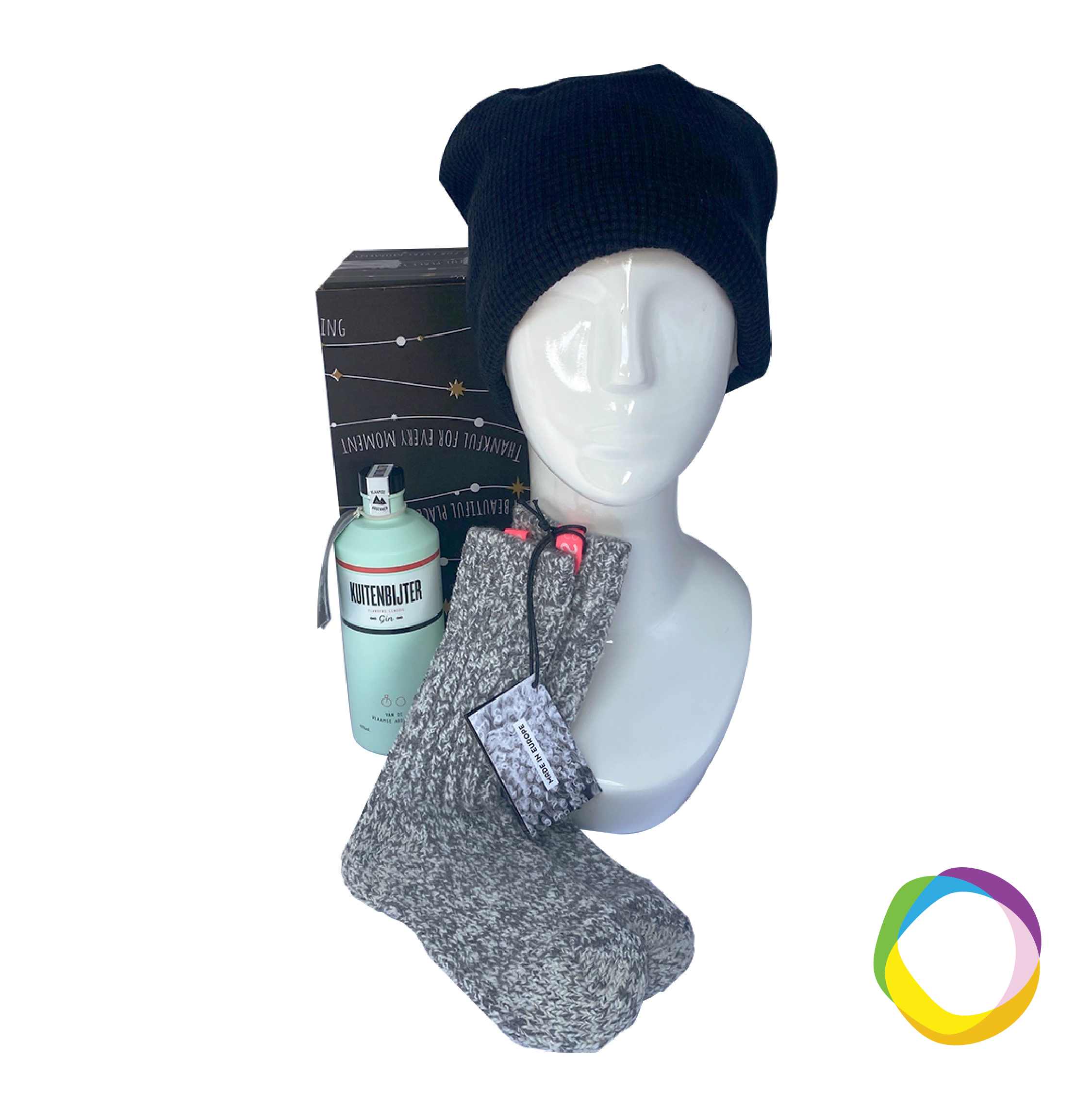 Gift box Winter hike The ideal Christmas gift for your outdoor-adventure-loving employees. This box contains: Norwegian socks Beanie in cotton Kuitenbijter gin 50cl Kuitenbijter is a spicy micro batch gin that was flavored by means of slow dripping. Socks made of ECO wool, to keep you warm during cold winter months. Your logo can be printed on socks & beanie. Magnus Business Gifts is your partner for merchandising, gadgets or unique business gifts since 1967. Certified with Ecovadis gold!