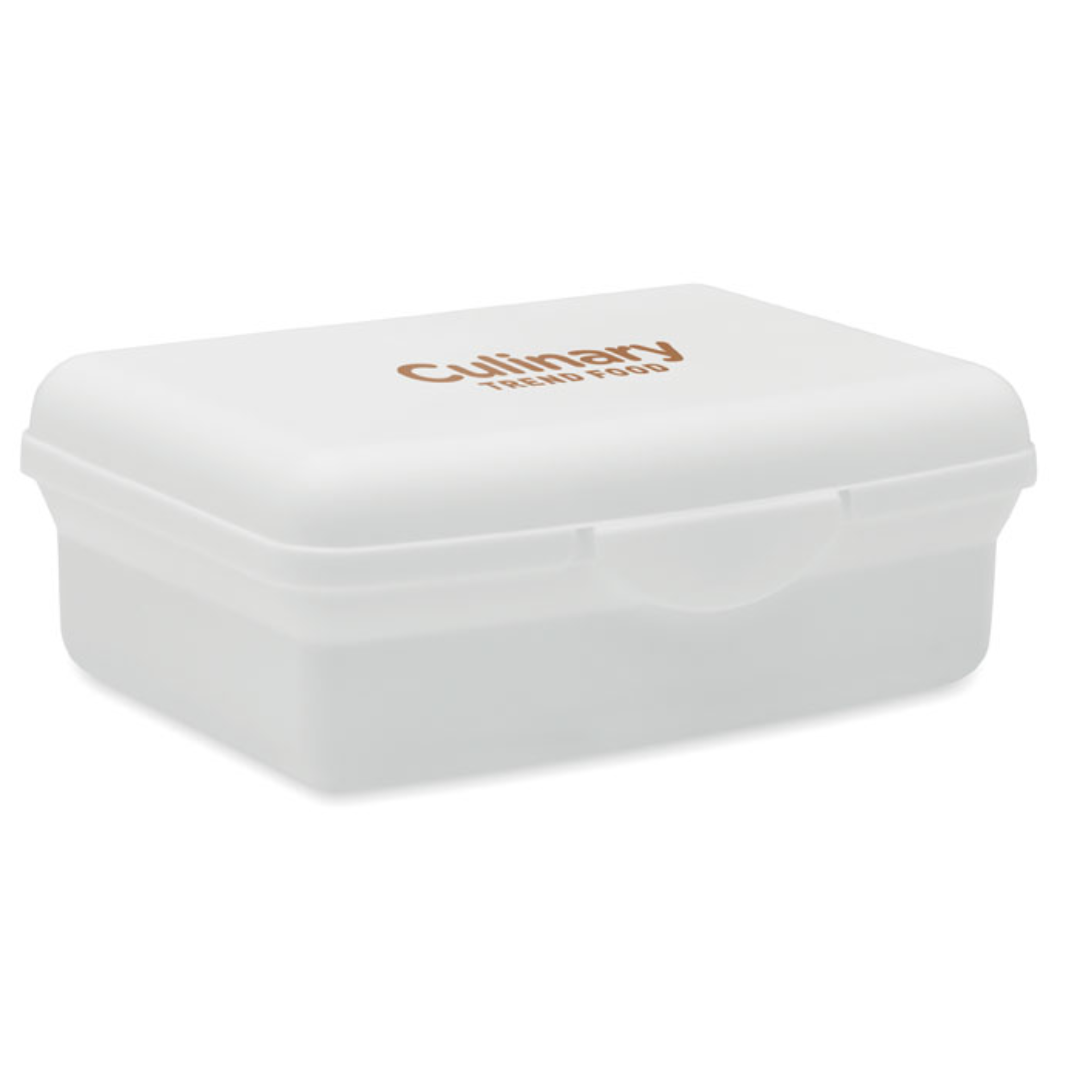 Lunchbox with logo CARMANY Lunch box in recycled PP with click closure. Capacity: 800 ml. Available color: Red, Dark Navy, White, Black Dimensions: 17X12X6CM Width: 12 cm Length: 17 cm Height: 6 cm Volume: 1.78 cdm3 Gross Weight: 0.12 kg Net Weight: 0.095 kg Magnus Business Gifts is your partner for merchandising, gadgets or unique business gifts since 1967. Certified with Ecovadis gold!