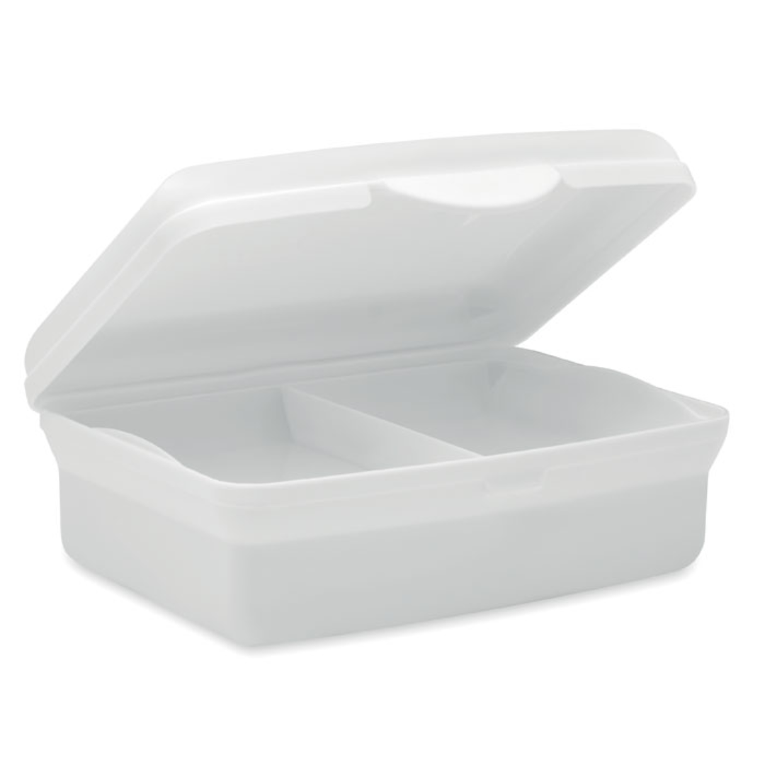 Lunchbox with logo CARMANY Lunch box in recycled PP with click closure. Capacity: 800 ml. Available color: Red, Dark Navy, White, Black Dimensions: 17X12X6CM Width: 12 cm Length: 17 cm Height: 6 cm Volume: 1.78 cdm3 Gross Weight: 0.12 kg Net Weight: 0.095 kg Magnus Business Gifts is your partner for merchandising, gadgets or unique business gifts since 1967. Certified with Ecovadis gold!