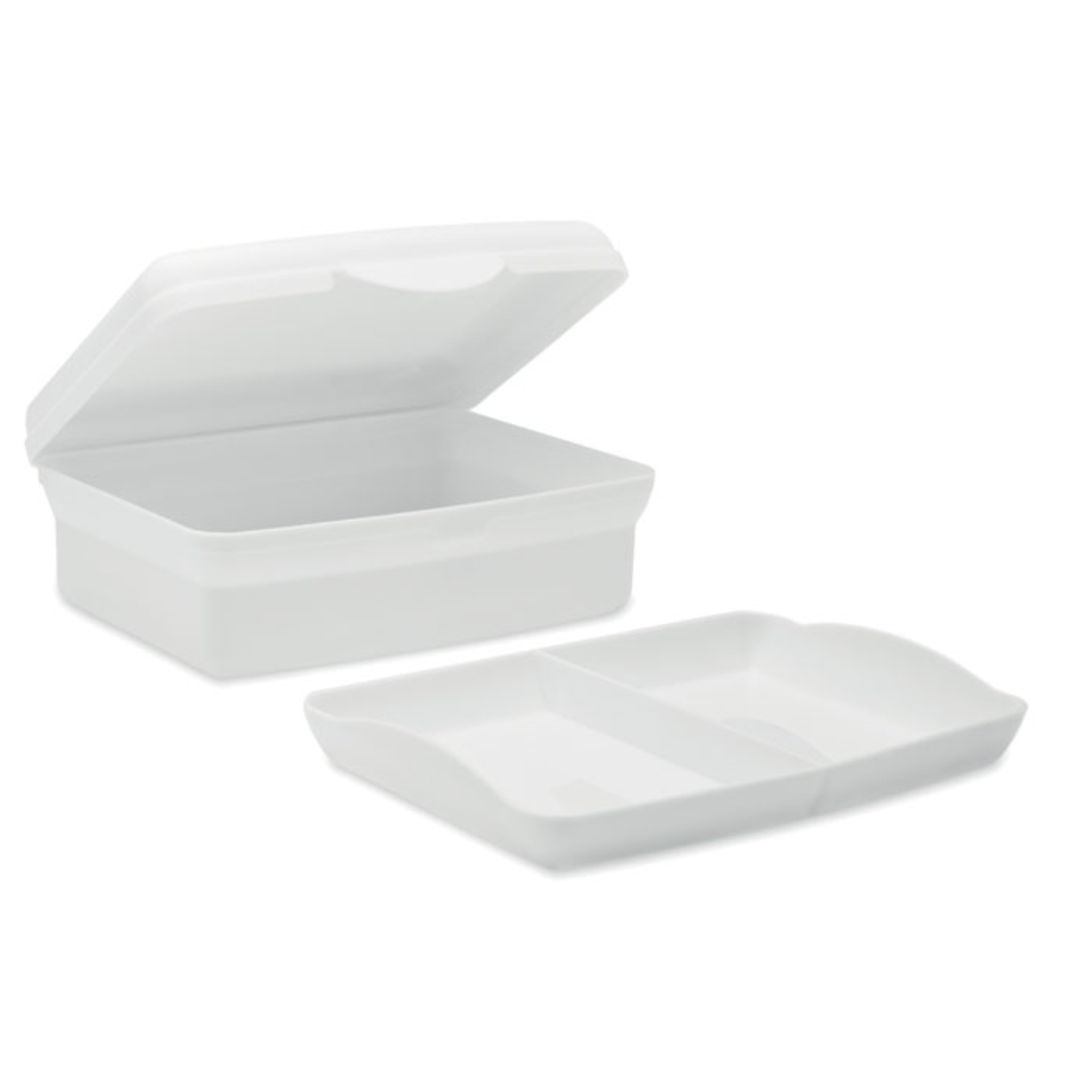 Lunchbox with logo CARMANY Lunch box in recycled PP with click closure. Capacity: 800 ml. Available color: Red, Dark Navy, White, Black Dimensions: 17X12X6CM Width: 12 cm Length: 17 cm Height: 6 cm Volume: 1.78 cdm3 Gross Weight: 0.12 kg Net Weight: 0.095 kg Magnus Business Gifts is your partner for merchandising, gadgets or unique business gifts since 1967. Certified with Ecovadis gold!