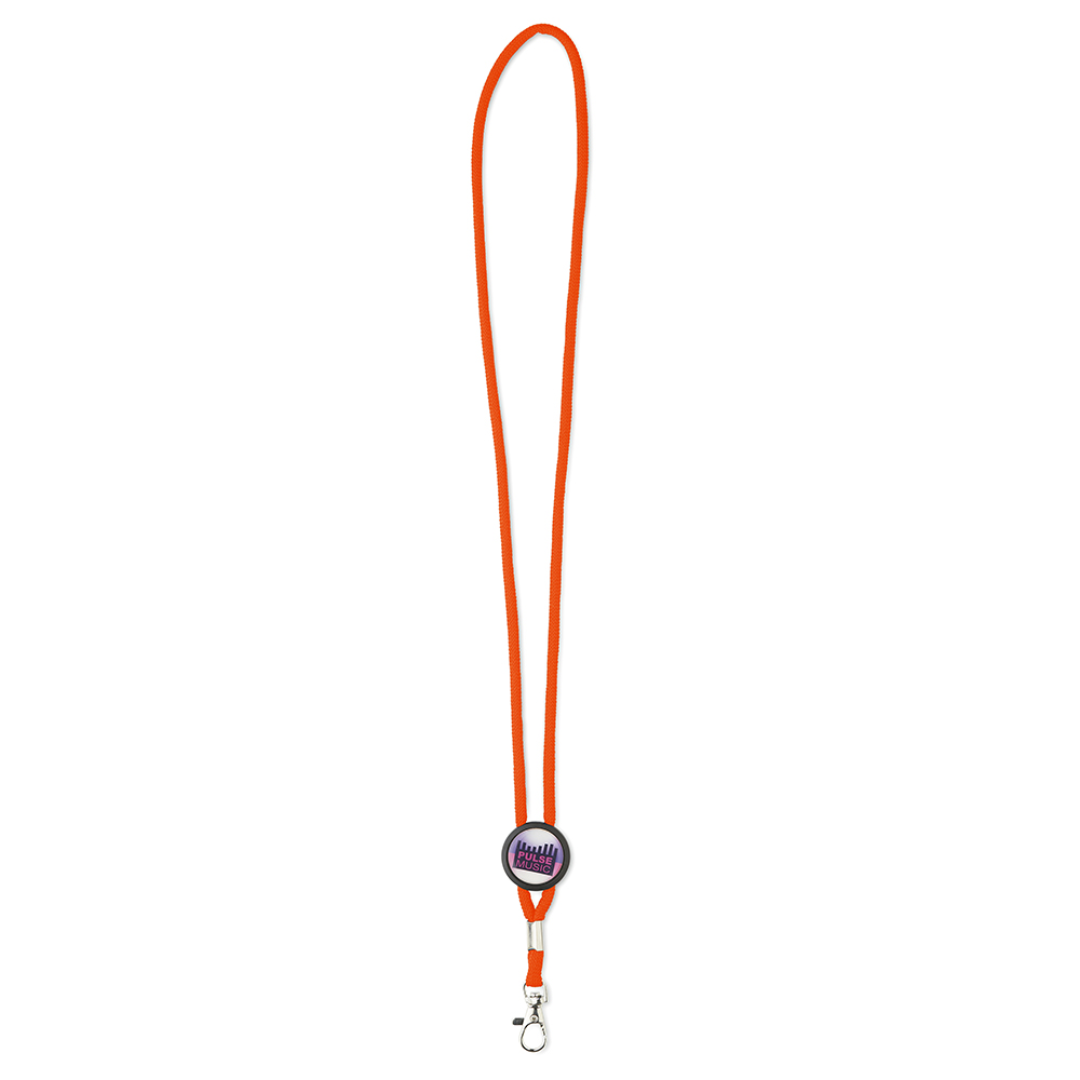 Key cord with domed slider Polyester cord lanyard with a full colour domed slider and a metal carabiner or choose from one of the other clip options. The slider comes standard in black but with the right quantity it can be produced in your wished colour as well. The cord is ca. 90cm long. Magnus Business Gifts is your partner for merchandising, gadgets or unique business gifts since 1967. Certified with Ecovadis gold!