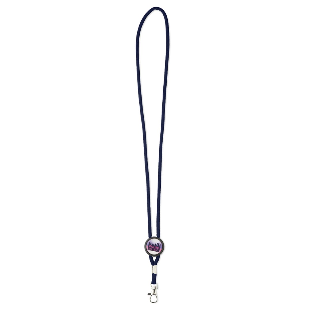 Key cord with domed slider Polyester cord lanyard with a full colour domed slider and a metal carabiner or choose from one of the other clip options. The slider comes standard in black but with the right quantity it can be produced in your wished colour as well. The cord is ca. 90cm long. Magnus Business Gifts is your partner for merchandising, gadgets or unique business gifts since 1967. Certified with Ecovadis gold!