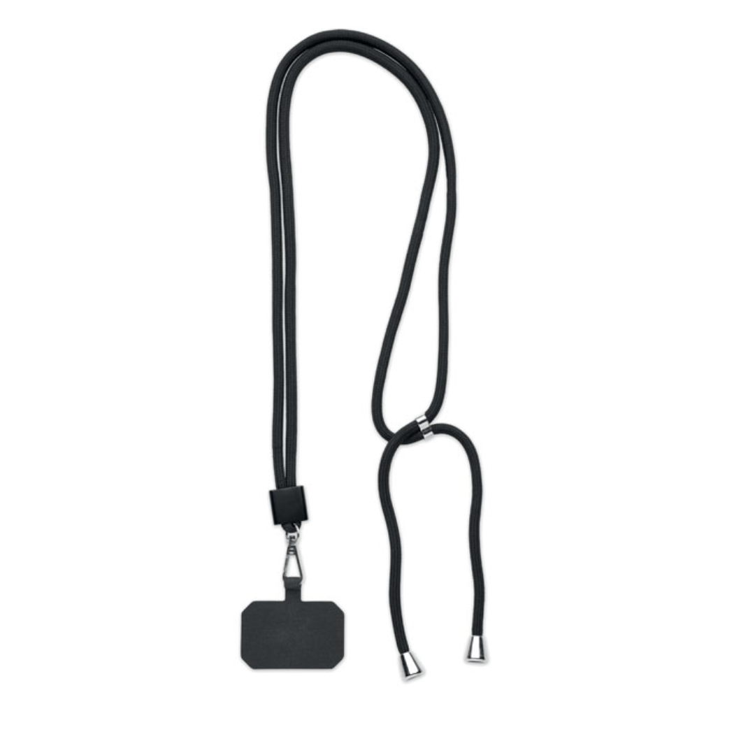 RPET Lanyard with phone holder In a world where smartphones have become an indispensable part of our lives, having easy access to your device is essential. Combine the convenience of a phone holder with the sustainability of RPET material with RPET phone holder lanyard. A stylish, Eco-friendly accessory that not only keeps your phone within reach but also reduces plastic waste. Dimensions : 1,500 X 6 mm. Colors : black. Net weight : 30 g. Magnus Business Gifts is your partner for merchandising, gadgets or unique business gifts since 1967. Certified with Ecovadis gold!