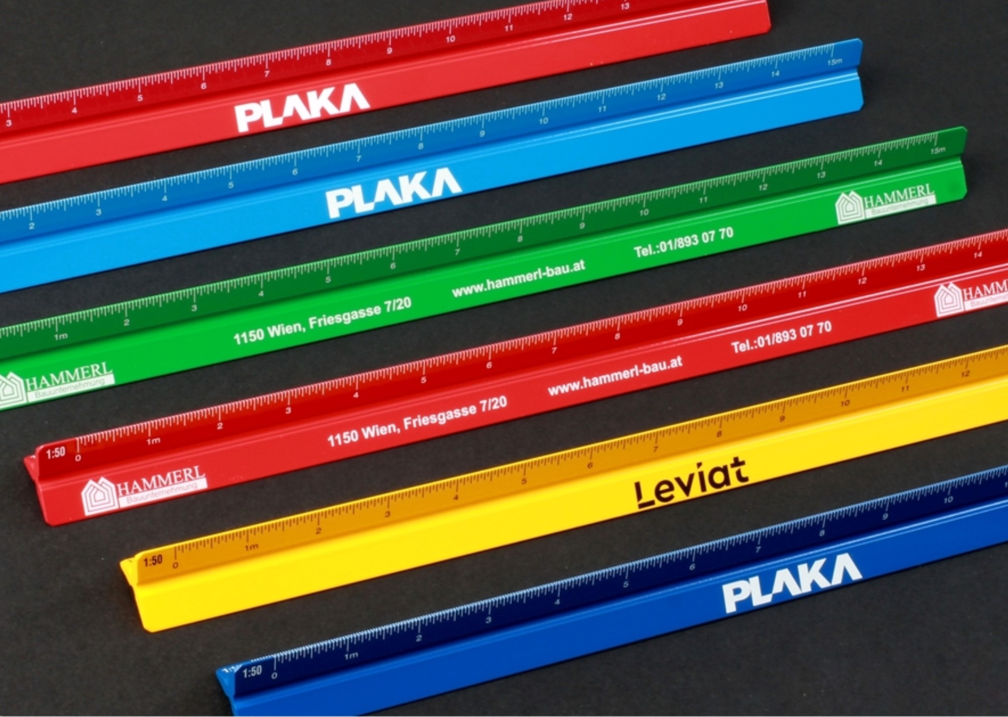 Aluminium triangular rulers with logo Rulers are very popular; they are a must for every desk are used almost daily to enable their users to make precise measurements and markings. Our rulers are made on demand and fulfill the requirements of technical drawing. They enjoy a high level of measuring accuracy and finishing quality. The users appreciate this and therefore use the rulers for years. With your advertising on these products, you are sure to win the users‘ eye contact and thus secure a lasting positive advertising impact. Many types - different colors - Multi colour logo print Magnus Business Gifts is your partner for merchandising, gadgets or unique business gifts since 1967. Certified with Ecovadis gold!