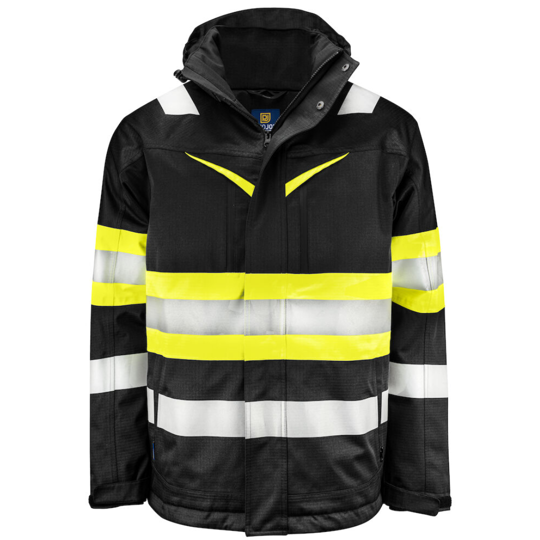 Projob Functional jacket with logo ISO20471 Class 1 Wind- and waterproof, rip-stop material Quilted lining. taped seams. 2-way zipper at the front covered with a flap. This storm flap can be closed with press studs. Chest pocket on both sides with zipper. Left chest pocket with loop for badge holder Side pockets with zipper. 2 inner pockets with zipper. Left inner pocket has an extra open pocket with velcro closure. Available color: Yellow/ Back, Yellow/ Navy Material : 80% polyester, 20% cotton - 235 g/m² Magnus Business Gifts is your partner for merchandising, gadgets or unique business gifts since 1967. Certified with Ecovadis gold!