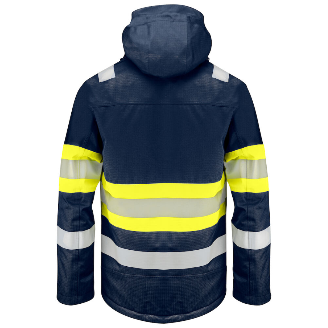 Projob Functional jacket with logo ISO20471 Class 1 Wind- and waterproof, rip-stop material Quilted lining. taped seams. 2-way zipper at the front covered with a flap. This storm flap can be closed with press studs. Chest pocket on both sides with zipper. Left chest pocket with loop for badge holder Side pockets with zipper. 2 inner pockets with zipper. Left inner pocket has an extra open pocket with velcro closure. Available color: Yellow/ Back, Yellow/ Navy Material : 80% polyester, 20% cotton - 235 g/m² Magnus Business Gifts is your partner for merchandising, gadgets or unique business gifts since 1967. Certified with Ecovadis gold!