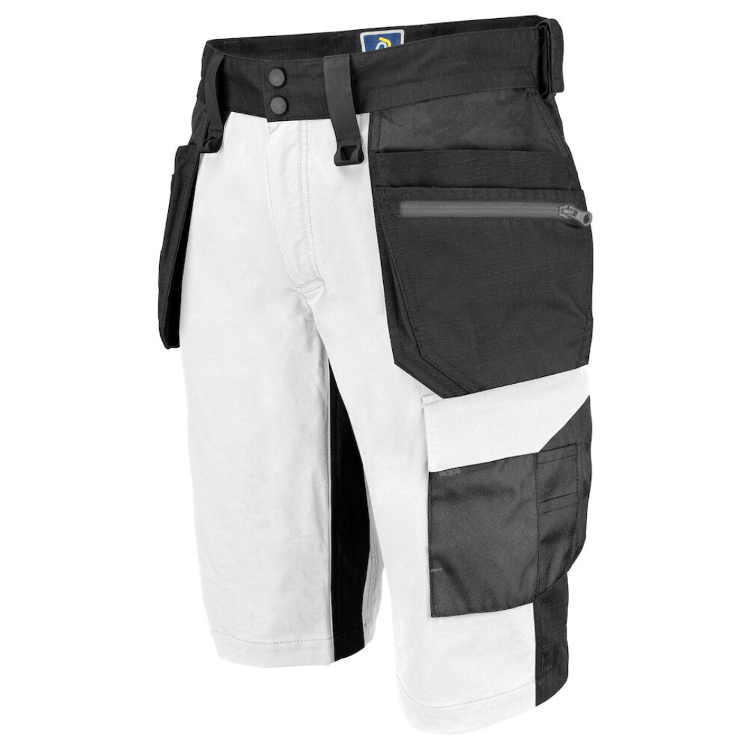 Projob Short with logo Short fully stretchy for more comfort and freedom of movement. Modern fit: narrow legs. The sides at the top are not stretchy to give the trousers stability. Ventilation at the waist through perforated waistband. Spacious leg pockets on both sides, telephone pocket with magnetic closure. Left pocket: leg pocket for tools and pens. Available color: White, Navy, Grey, Black Material 1: 65% polyester, 35% cotton 240gr Material 2: 100% polyester 210gr Material 3: 91.5% nylon, 8.5% spandex 240gr Material 4: 100% polyamide 230gr Reinforcements: 89% Cordura®, 11% spandex Magnus Business Gifts is your partner for merchandising, gadgets or unique business gifts since 1967. Certified with Ecovadis gold!