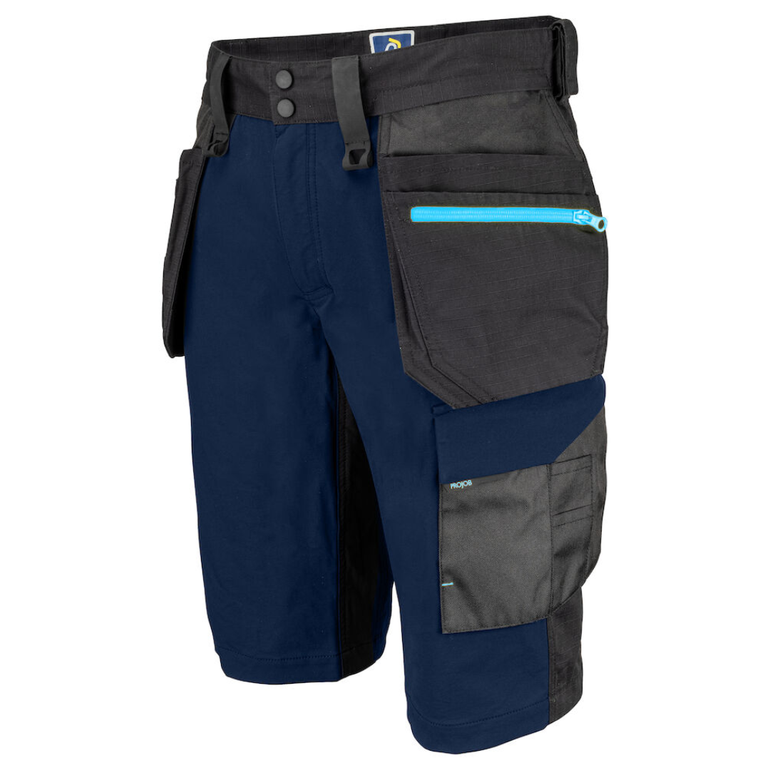 Projob Short with logo Short fully stretchy for more comfort and freedom of movement. Modern fit: narrow legs. The sides at the top are not stretchy to give the trousers stability. Ventilation at the waist through perforated waistband. Spacious leg pockets on both sides, telephone pocket with magnetic closure. Left pocket: leg pocket for tools and pens. Available color: White, Navy, Grey, Black Material 1: 65% polyester, 35% cotton 240gr Material 2: 100% polyester 210gr Material 3: 91.5% nylon, 8.5% spandex 240gr Material 4: 100% polyamide 230gr Reinforcements: 89% Cordura®, 11% spandex Magnus Business Gifts is your partner for merchandising, gadgets or unique business gifts since 1967. Certified with Ecovadis gold!