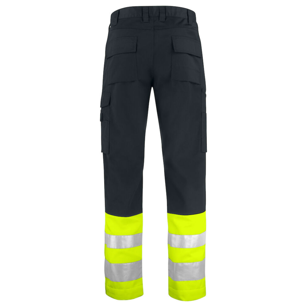 Projob High-rise Trousers with logo ISO 20471 Class 1 Trousers in easycare material made of polyester/cotton that ensures good retention of shape and color. Spacious front and side pockets. Two back pockets with flap. Leg pocket with flap and ruler pocket. Available color: Black/ Orange, Yellow/ Black, Yellow/ Navy Material: 65% polyester, 35% cotton 245 g/m² Magnus Business Gifts is your partner for merchandising, gadgets or unique business gifts since 1967. Certified with Ecovadis gold!