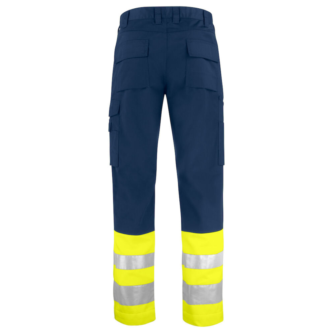 Projob High-rise Trousers with logo ISO 20471 Class 1 Trousers in easycare material made of polyester/cotton that ensures good retention of shape and color. Spacious front and side pockets. Two back pockets with flap. Leg pocket with flap and ruler pocket. Available color: Black/ Orange, Yellow/ Black, Yellow/ Navy Material: 65% polyester, 35% cotton 245 g/m² Magnus Business Gifts is your partner for merchandising, gadgets or unique business gifts since 1967. Certified with Ecovadis gold!