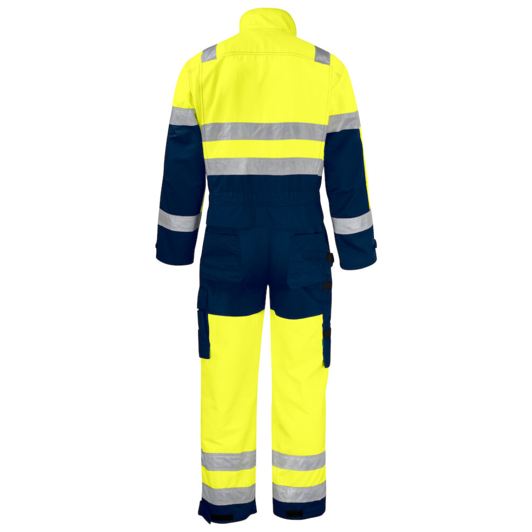 Projob Overall with logo ISO 20471 Class 3 Leg and back pockets with flap and velcro closure. Clip for badge holder on the right chest. Ruler pocket and knife button. Telephone pocket with zipper on the inside. Adjustable waist. Belt loops. Adjustable cuffs with velcro at the bottom of the legs and at the sleeve ends. Zipper at the trouser legs from bottom to knee height. Adjustable knee pockets on the inside. Available color: Yellow/ Navy Material: 75% polyester, 25% cotton Magnus Business Gifts is your partner for merchandising, gadgets or unique business gifts since 1967. Certified with Ecovadis gold!