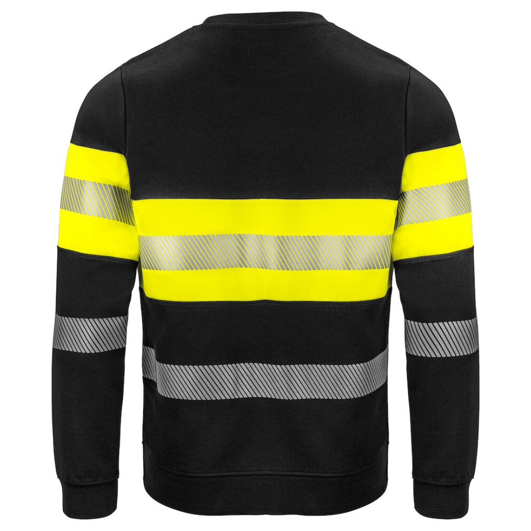 Projob Sweater with logo ISO 20471 Class 1 Round neck sweater. Sealed and segmented reflective strips with stretch from 3M. Ribbed hem and at the ends of the sleeves. Available color: Yellow/ Navy, Yellow/ Black Material 1: 80% polyester, 20% cotton, 320 g/m² Material 2: (signaling) 65% polyester, 35% cotton 300 g/m² Magnus Business Gifts is your partner for merchandising, gadgets or unique business gifts since 1967. Certified with Ecovadis gold!