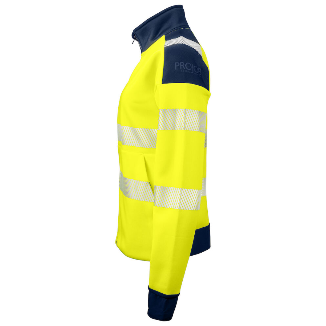 Projob Ladies Sweater with logo ISO 20471 Class 3/2 Sweater in an attractive and technical material. Full, strong zipper up to the collar. Contrast color over the shoulders and at the lower back. Tight fit for maximum freedom of movement. Softshell stretch fabric on the shoulders for increased comfort. Spacious pockets with zipper, spacious inner pockets in mesh. Available color: Yellow/ Black, Yellow/ Navy Material: 100% polyester 280 g/m² Magnus Business Gifts is your partner for merchandising, gadgets or unique business gifts since 1967. Certified with Ecovadis gold!