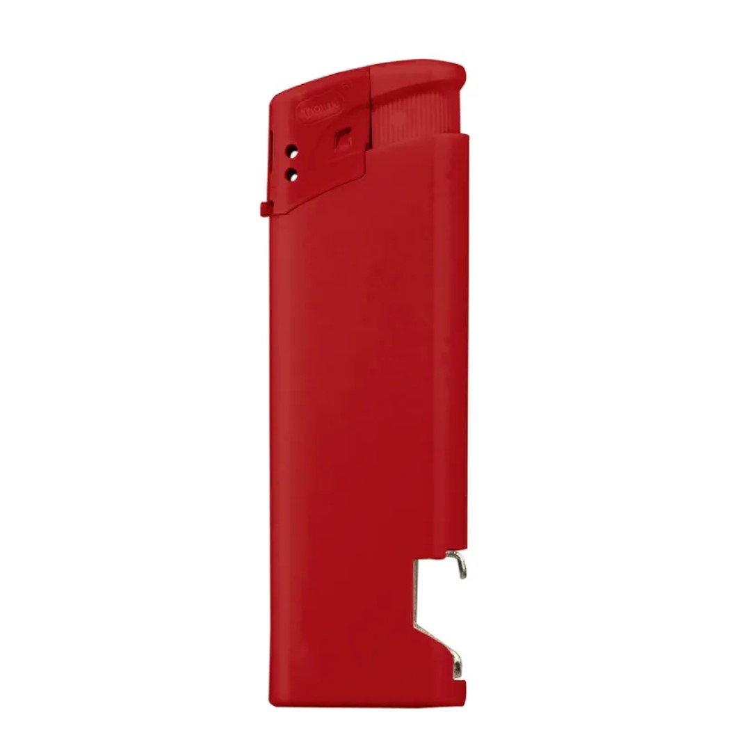 Electronic Opener Lighter with logo Choose functionality, safety, and style with our Electronic Opener Lighter. A must-have accessory that seamlessly combines the convenience of an electronic lighter with the practicality of a bottle opener. Elevate your brand presence with a customized logo, and make a lasting impression with this versatile and contemporary device. Child-resistant and refillable. Controllable flame and refillable. Material: AS & ABS. Magnus Business Gifts is your partner for merchandising, gadgets or unique business gifts since 1967. Certified with Ecovadis gold!