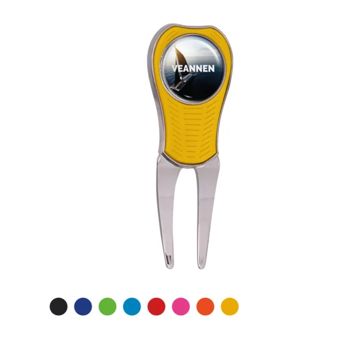 Golf Pitchfork with logo Introducing our premium golf pitchforks, meticulously crafted to enhance your game while showcasing your brand with style and sophistication. Whether you're repairing divots on the green or simply adding a touch of flair to your golfing accessories, our custom logo golf pitchforks are the perfect accessory for any golfer. Our golf pitchforks are designed with both functionality and aesthetics in mind. Made from high-quality materials, they offer durability and reliability on the course, ensuring they withstand the rigors of regular use. But what truly sets our golf pitchforks apart is the option for customization. With your logo prominently displayed on the handle, you can showcase your brand with every repair. REQUEST A FREE QUOTE The easiest way to kick off your design process is to request a quote. In your request, you can share your idea, your deadline, and send us images of your character. MOQ required. Magnus Business Gifts is your partner for merchandising, gadgets or unique business gifts since 1967. Certified with Ecovadis gold!