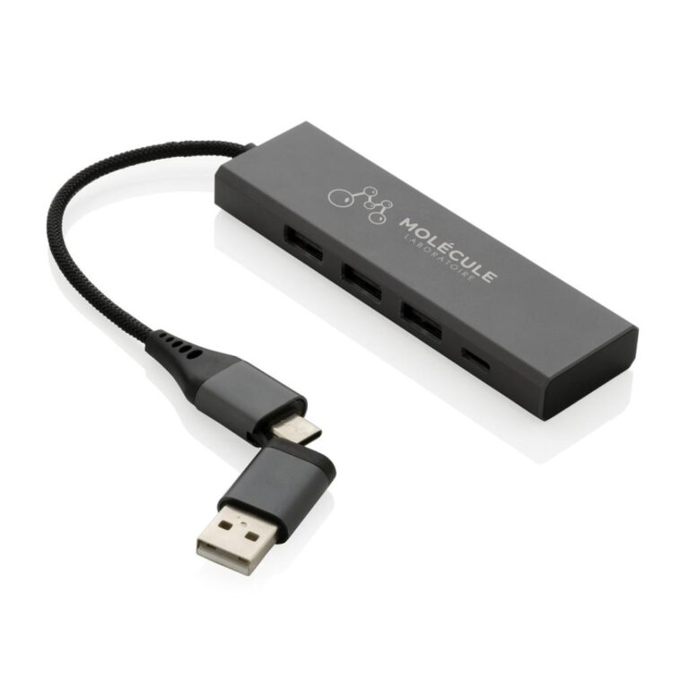 RCS recycled aluminium USB hub with logo
