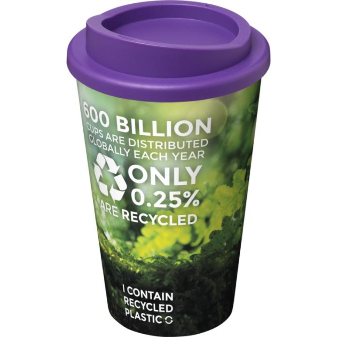 Brite-Americano Cup with logo Double-wall insulated tumbler with twist-on lid. The outer layer of the tumbler is made from recycled plastic. Tumbler features a full colour wraparound design molded to the product, making it long-lasting and durable. EN12875-1 compliant, dishwasher safe, and microwave safe. Volume capacity is 350 ml. Mug is fully recyclable. Mix and match colors to create your perfect mug. Made in the UK. Packed in a home-compostable bag. BPA-free. PP Plastic. Magnus Business Gifts is your partner for merchandising, gadgets or unique business gifts since 1967. Certified with Ecovadis gold!