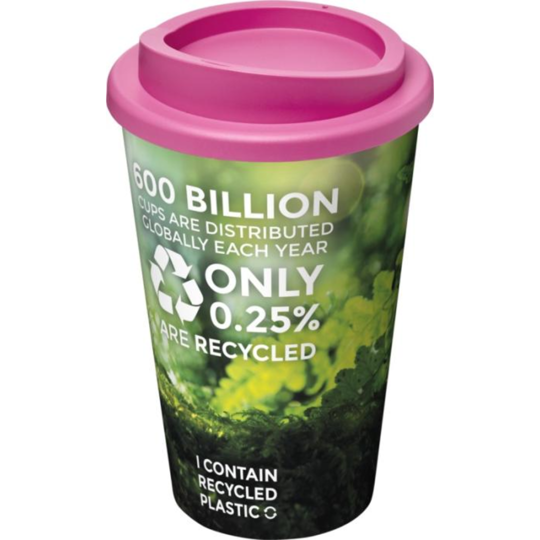 Brite-Americano Cup with logo Double-wall insulated tumbler with twist-on lid. The outer layer of the tumbler is made from recycled plastic. Tumbler features a full colour wraparound design molded to the product, making it long-lasting and durable. EN12875-1 compliant, dishwasher safe, and microwave safe. Volume capacity is 350 ml. Mug is fully recyclable. Mix and match colors to create your perfect mug. Made in the UK. Packed in a home-compostable bag. BPA-free. PP Plastic. Magnus Business Gifts is your partner for merchandising, gadgets or unique business gifts since 1967. Certified with Ecovadis gold!